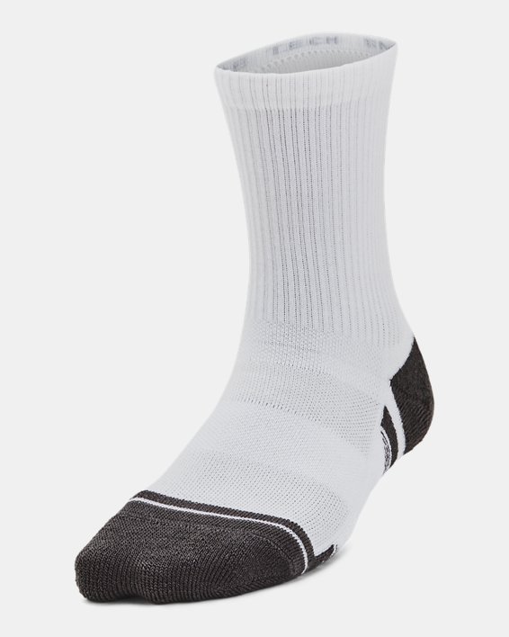Kids' UA Performance Tech 3-Pack Crew Socks in White image number 0